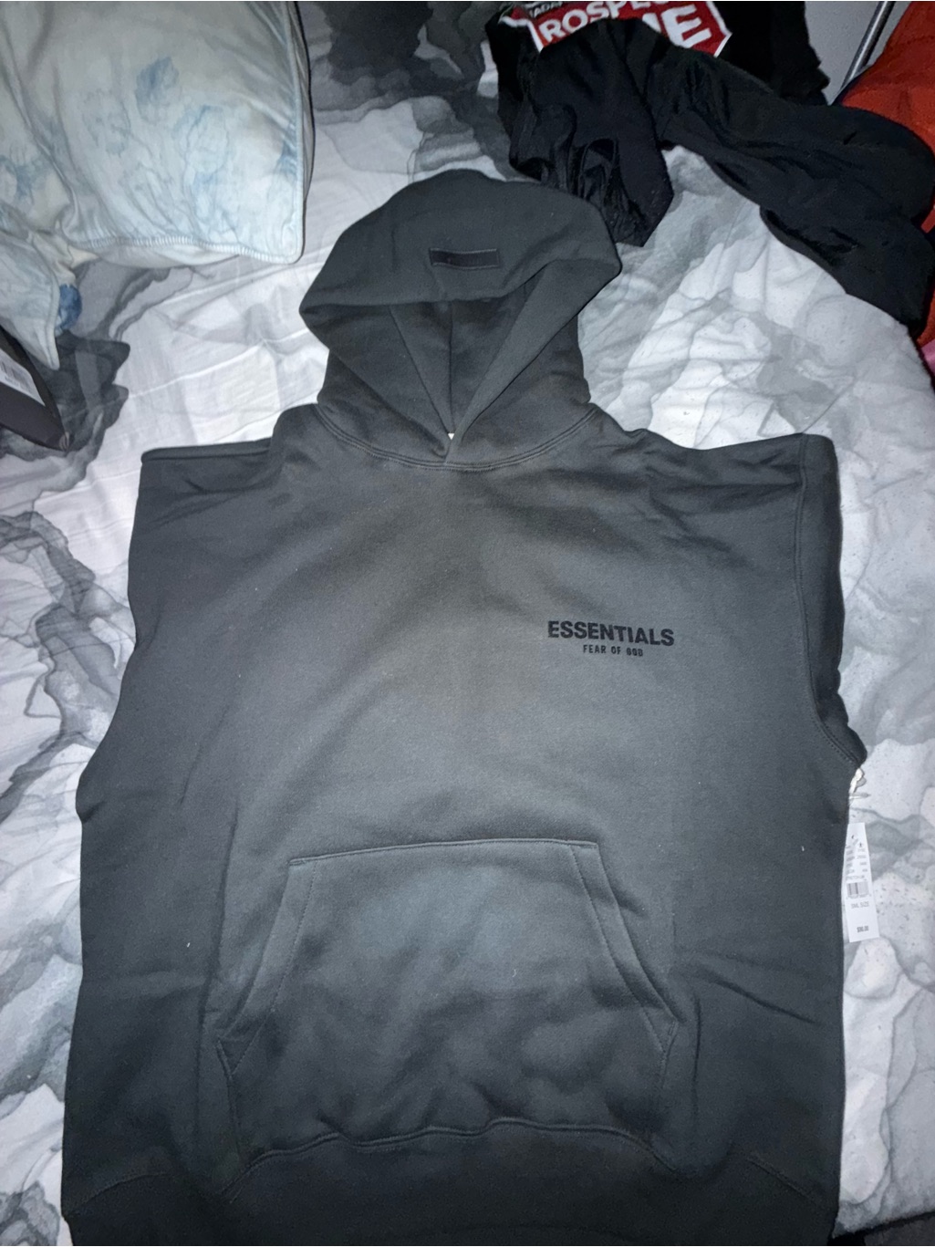Fear Of God Essentials Black Stretch Lime Hoodie